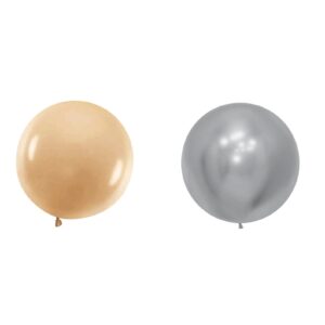 Set 2 Baloane din Latex, , Model Party Jumbo, 90 cm, Auriu Argintiu, 35 g
