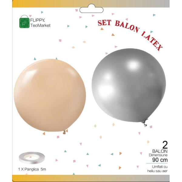 Set 2 Baloane din Latex, , Model Party Jumbo, 90 cm, Auriu Argintiu, 35 g - imagine 4