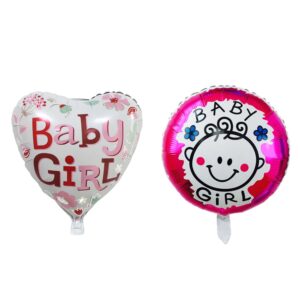 Set 2 Baloane din Folie Metalizata, , Figurine Inima si Cerc, Tema Botez Fetita, 45 cm, Ambalaj Individual, Pai Inclus, Umflare cu Aer sau Heliu, Roz