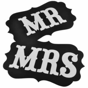 Set 2 Bannere, , cu Agatatoare, Tematica Nunta, Pancarde Model Mr si Mrs, Negru