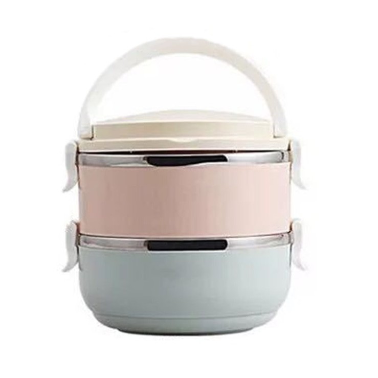 Set 2 Caserole pentru alimente , lunch box, 1400 ml, otel inoxidabil, maner, valva aerisire, 15.5 x 15 cm, inchidere etansa, multicolor