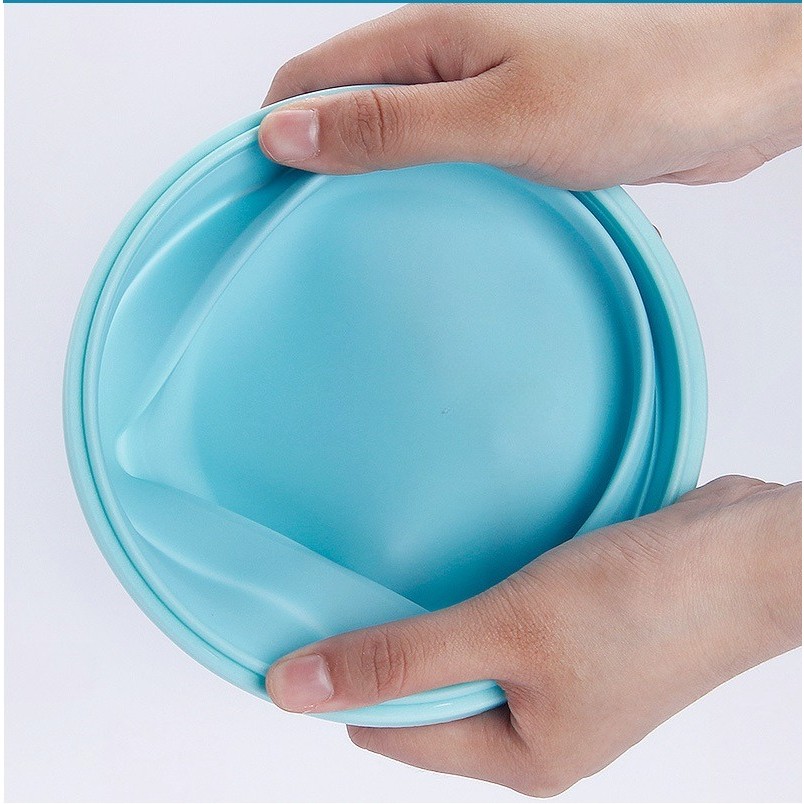 Set 2 caserole rotunde pliabile , din silicon, rezistenta la temperaturi ridicate, usor de depozitat si curatat, 500 si 800 ml, utilizare in cuptorul cu microunde, albastra - imagine 3