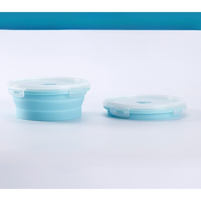 Set 2 caserole rotunde pliabile , din silicon, rezistenta la temperaturi ridicate, usor de depozitat si curatat, 500 si 800 ml, utilizare in cuptorul cu microunde, albastra - imagine 4