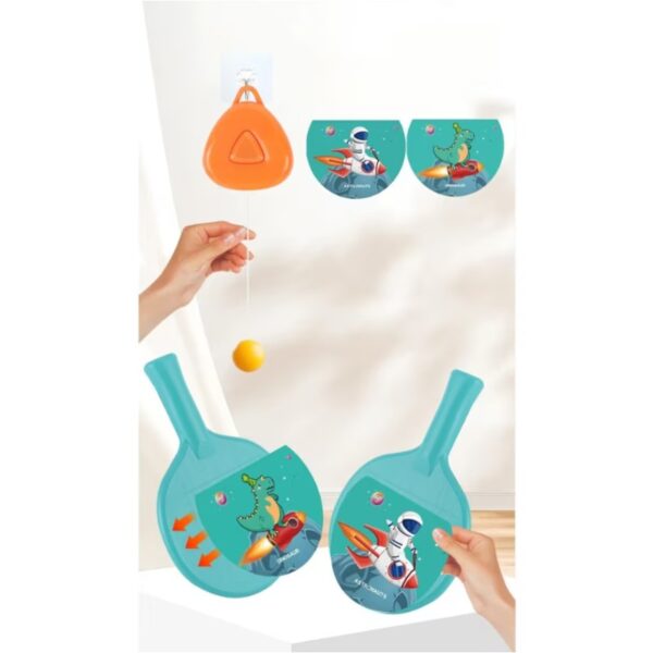 Set 2 Palete de Tenis de Masa, , pentru Copii, Design Animat, Tematica Astronauti, Accesoriu de Agatat Inclus si 4 Mingi, Albastru - imagine 4