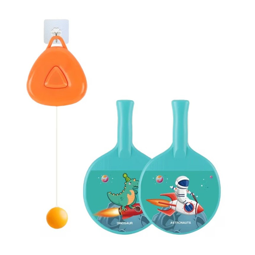 Set 2 Palete de Tenis de Masa, , pentru Copii, Design Animat, Tematica Astronauti, Accesoriu de Agatat Inclus si 2 Mingi, Albastru - imagine 3