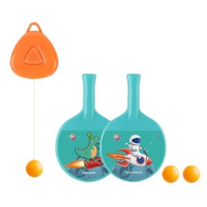 Set 2 Palete de Tenis de Masa, , pentru Copii, Design Animat, Tematica Astronauti, Accesoriu de Agatat Inclus si 2 Mingi, Albastru