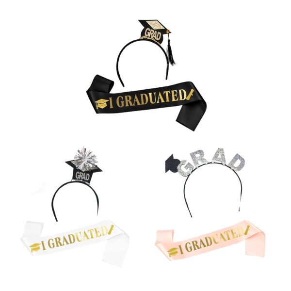 Set din 2 Piese pentru Absolvire, , Panglica si Coronita, Model I Graduated, Negru - imagine 4
