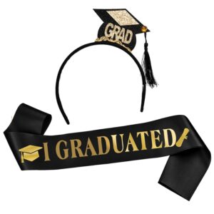 Set din 2 Piese pentru Absolvire, , Panglica si Coronita, Model I Graduated, Negru