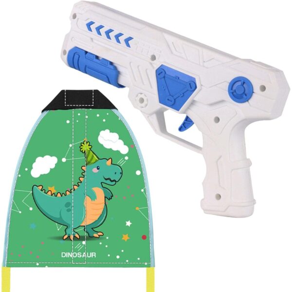 Set 2 Piese Jucarie Interactiva, , Pistol de Catapultare + Zmeu, din Plastic si Panza, +8 Ani, Impermeabil, Model Dinozaur Verde, Multicolor - imagine 4