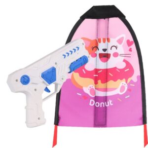 Set 2 Piese Jucarie Interactiva, , Pistol de Catapultare + Zmeu, din Plastic si Panza, +8 Ani, Impermeabil, Model Pisicuta cu Gogoasa, Multicolor