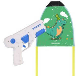 Set 2 Piese Jucarie Interactiva, , Pistol de Catapultare + Zmeu, din Plastic si Panza, +8 Ani, Impermeabil, Model Dinozaur Verde, Multicolor
