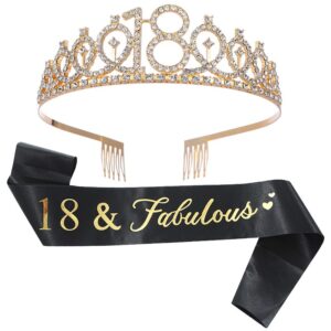 Set 2 Piese pentru Majorat, , 15 x 13 x 5 cm, Coronita Printesa Gold si Panglica 18&Fabulous, Negru