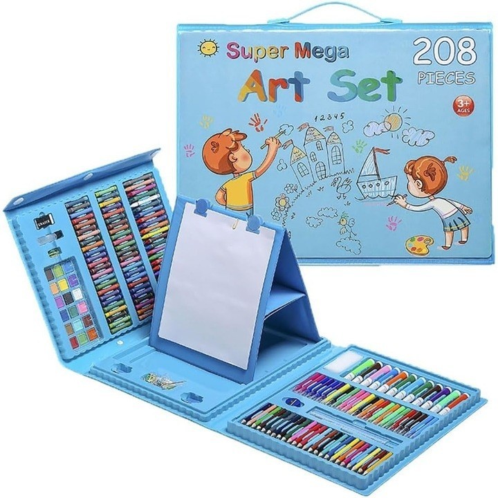 Set 208 Piese, Complet pentru Pictura si Desen, , Tip Servieta, 3-12 Ani, 32 x 27 x 5 cm, Albastru