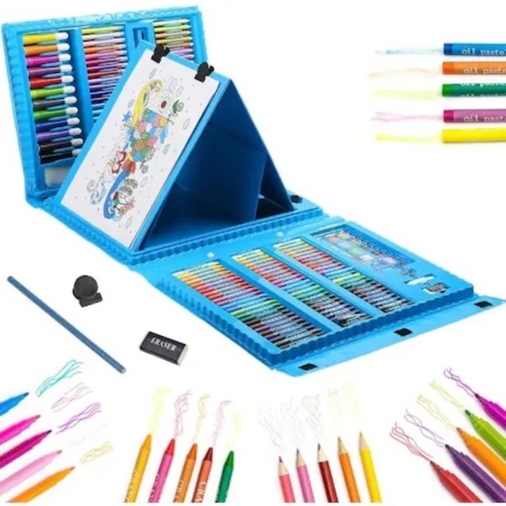 Set 208 Piese, Complet pentru Pictura si Desen, , Tip Servieta, 3-12 Ani, 40.5 x 5 x 30 cm, Albastru - imagine 2