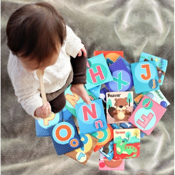 Set 26 Carduri din Panza cu Doua Fete, , Model Litere, Educational, Interactiv, Saculet Inclus, Multicolor - imagine 2