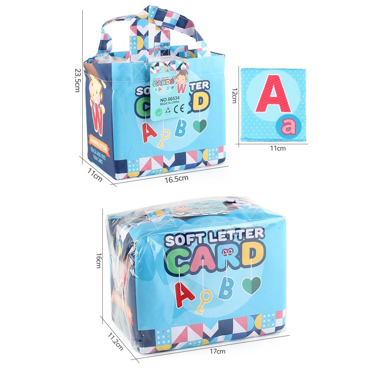 Set 26 Carduri din Panza cu Doua Fete, , Model Litere, Educational, Interactiv, Saculet Inclus, Multicolor - imagine 3