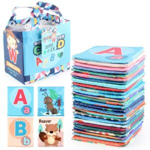Set 26 Carduri din Panza cu Doua Fete, , Model Litere, Educational, Interactiv, Saculet Inclus, Multicolor