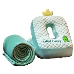 Set 2in1 Patura Microfibra si Perna din Spuma, , pentru Birou, Calatorii, Pauze, Model Dinozaur, Microfibra, 1x1.7 m, 30x35x30 cm, Verde