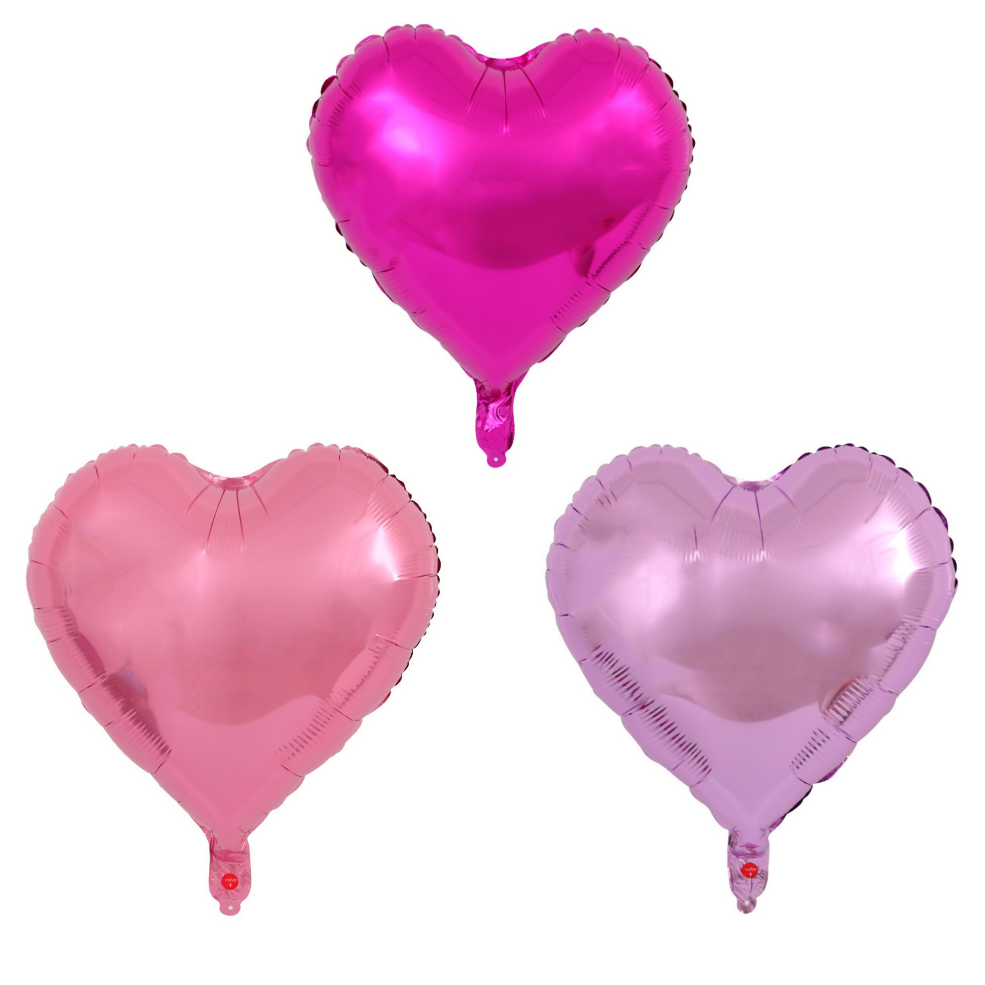 Set 3 Baloane din Folie Metalizata, , Figurina Inima, Tema Ziua Indragostitilor, 45 cm, Ambalaj Individual, Pai Inclus, Umflare cu Aer sau Heliu, Roz