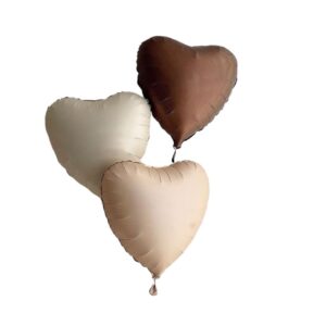 Set 3 Baloane din Folie Metalizata, , Figurine Inimi, Tema Ziua Indragostitilor, 45 cm, Ambalaj Individual, Pai Inclus, Umflare cu Aer sau Heliu, Crem/Maro