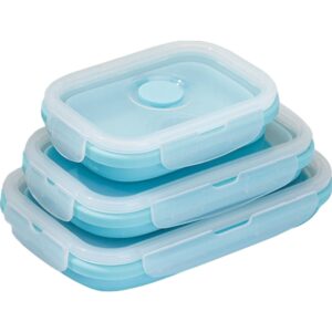 Set 3 caserole pliabile , din silicon, rezistenta la temperaturi ridicate, usor de depozitat si curatat, 350/500/800 ml, utilizare in cuptorul cu microunde, albastra