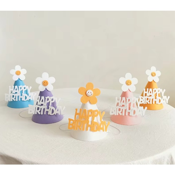 Set 3 Coifuri Happy Birthday, , pentru Petrecere, Tematica Aniversare, cu Floare din Spuma, Multicolor - imagine 3