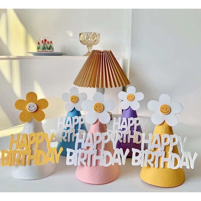 Set 3 Coifuri Happy Birthday, , pentru Petrecere, Tematica Aniversare, cu Floare din Spuma, Multicolor - imagine 4