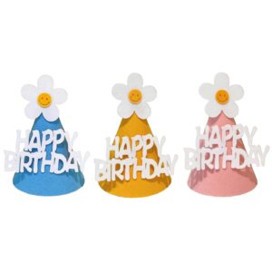 Set 3 Coifuri Happy Birthday, , pentru Petrecere, Tematica Aniversare, cu Floare din Spuma, Multicolor