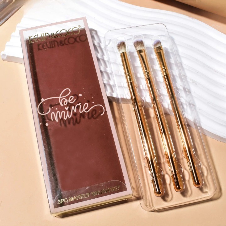 Set 3 Pensule de Machiaj, , Portabile, pentru Fard de Ochi, din Par Sintetic Moale, Auriu, 16.5x6.5x1.6 cm - imagine 3