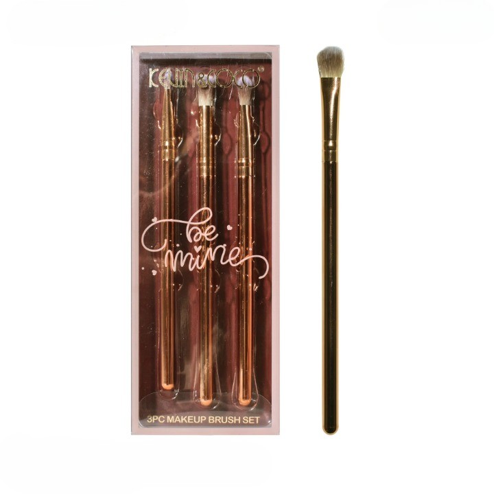 Set 3 Pensule de Machiaj, , Portabile, pentru Fard de Ochi, din Par Sintetic Moale, Auriu, 16.5x6.5x1.6 cm
