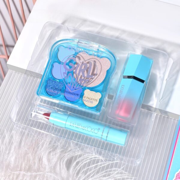 Set 3 Produse de Machiaj, KEVIN & COCO, Ice Blue Bear, 6 culori, 15.5 x 13 x 3.4 cm - imagine 2