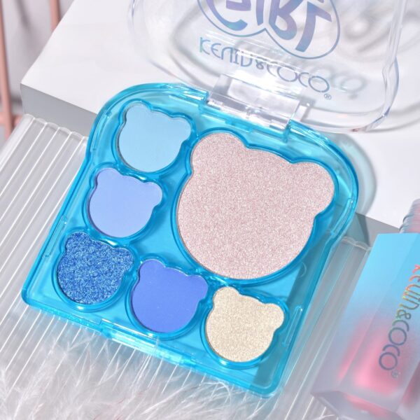 Set 3 Produse de Machiaj, KEVIN & COCO, Ice Blue Bear, 6 culori, 15.5 x 13 x 3.4 cm - imagine 4