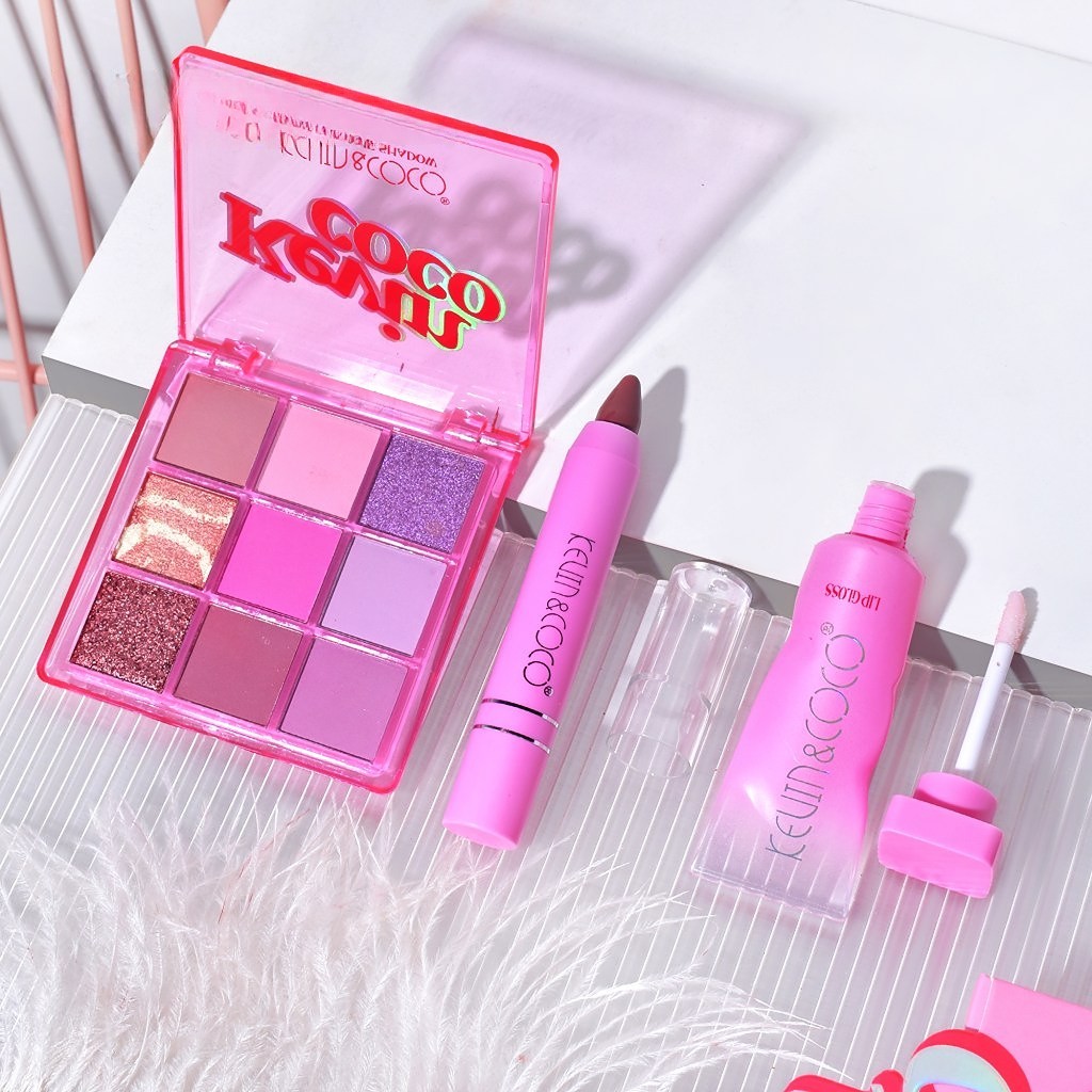 Set 3 Produse de Machiaj, KEVIN & COCO, Pink Ice Star, 9 culori, 15.5 x 13 x 3.4 cm - imagine 2
