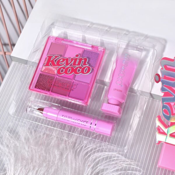 Set 3 Produse de Machiaj, KEVIN & COCO, Pink Ice Star, 9 culori, 15.5 x 13 x 3.4 cm - imagine 3