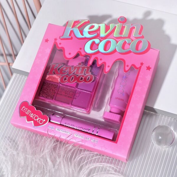 Set 3 Produse de Machiaj, KEVIN & COCO, Pink Ice Star, 9 culori, 15.5 x 13 x 3.4 cm - imagine 4