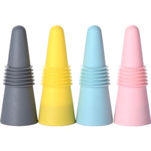 Set 4 dopuri reutilizabile din silicon , pentru sticle de vin, bautura, multicolor