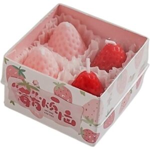 Set 4 Lumanari Parfumate, , Model Capsunici, Ardere 30 min, 52g, 6.3 x 6.3 x 3.8 cm, Rosu/Roz