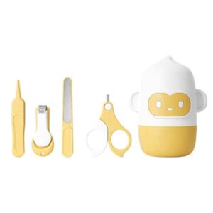 Set 4 Piese Ingrijire Unghii Bebelusi, , din ABS+Otel Inoxidabil, Cutie de Depozitare Tip Maimuta, de la 0 Luni, Galben