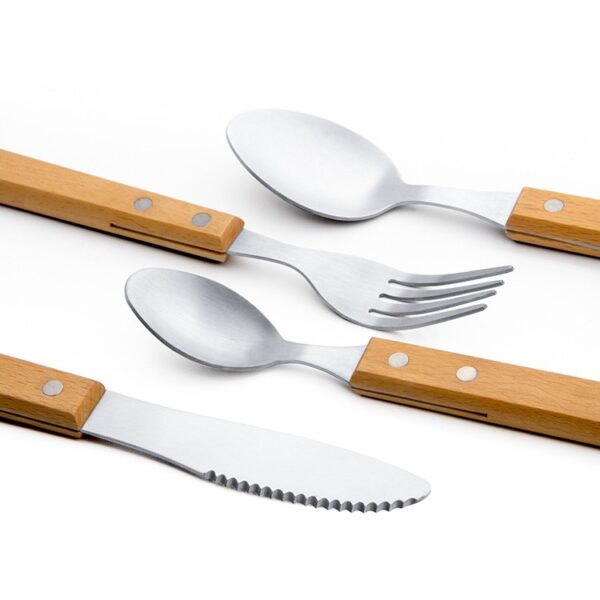 Set 4 tacamuri pentru masa , otel 304, lingura, lingurita desert, cutit, furculita, maner din lemn de fag, 20 x 4 x 2 cm, gri - imagine 3