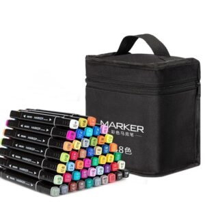 Set 40 Markere, , pe Baza de Ulei, Dublu Capat, Subtire 1mm si Gros 6 mm, Geanta Depozitare, 15 cm, Multicolor