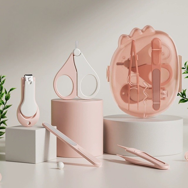 Set 4in1 de Ingrijire Unghii pentru Bebelusi, , Cutie de Depozitare Dinozaur Transparent, 0-6 Ani, 11.5 x 9 x 3 cm, Roz - imagine 2
