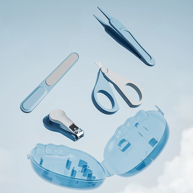 Set 4in1 de Ingrijire Unghii pentru Bebelusi, , Cutie de Depozitare Dinozaur Transparent, 0-6 Ani, 11.5 x 9 x 3 cm, Albastru - imagine 2