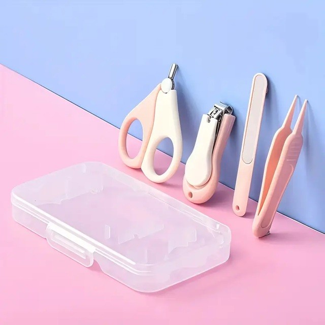 Set 4in1 de Ingrijire Unghii pentru Bebelusi, , Cutie de Depozitare Texturata, 0-6 Ani, 13.6x8x2 cm, Roz - imagine 4