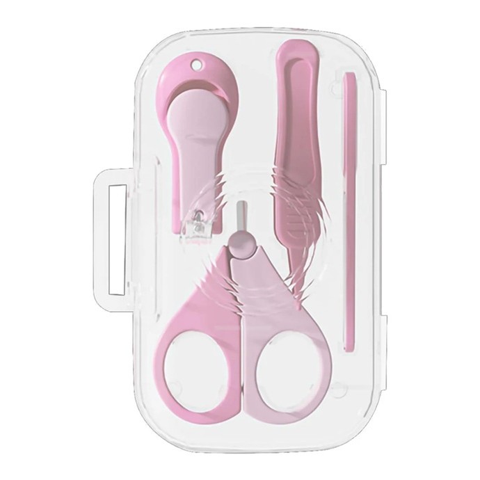 Set 4in1 de Ingrijire Unghii pentru Bebelusi, , Cutie de Depozitare Texturata, 0-6 Ani, 13.6x8x2 cm, Roz