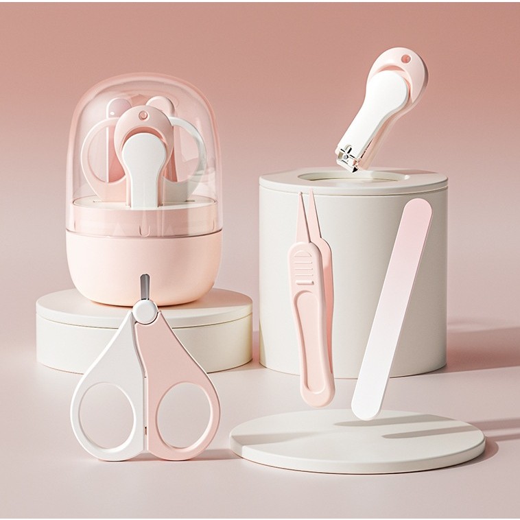 Set 4in1 de Ingrijire Unghii pentru Bebelusi, , Cutie de Depozitare Tip Borcan, 0-6 Ani, 10 x 7 x 6 cm, Roz - imagine 2