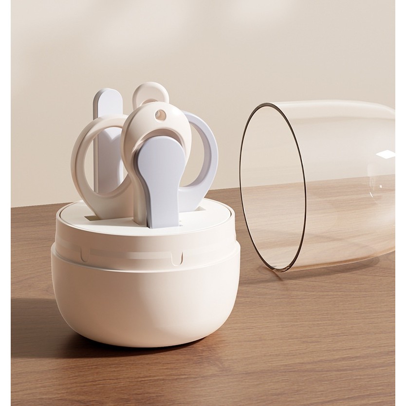 Set 4in1 de Ingrijire Unghii pentru Bebelusi, , Cutie de Depozitare Tip Borcan, 0-6 Ani, 10 x 7 x 6 cm, Alb/Gri - imagine 2