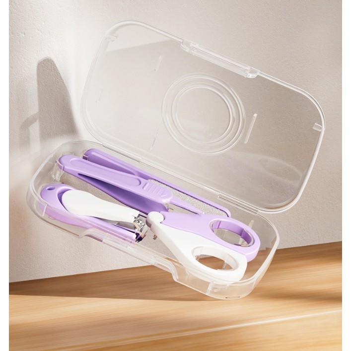 Set 4in1 de Ingrijire Unghii pentru Bebelusi, , Cutie de Depozitare Transparenta, 0-6 Ani, 13.6x8x2 cm, Mov - imagine 3
