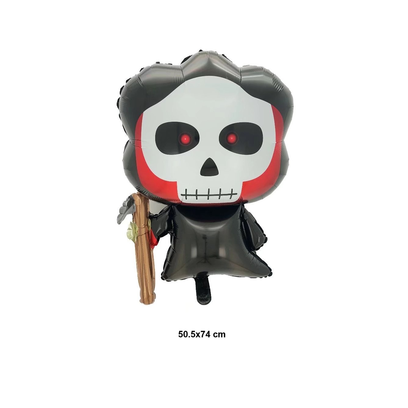 Set 5 Baloane din Folie Metalizata, , Figurine, Tema Halloween, Pai Inclus, Ambalaj Individual, Umflare cu Aer sau Heliu, Figurina Craniu 50.5x74 cm, Stelute si Cerculete 45 cm, Alb-Negru - imagine 2