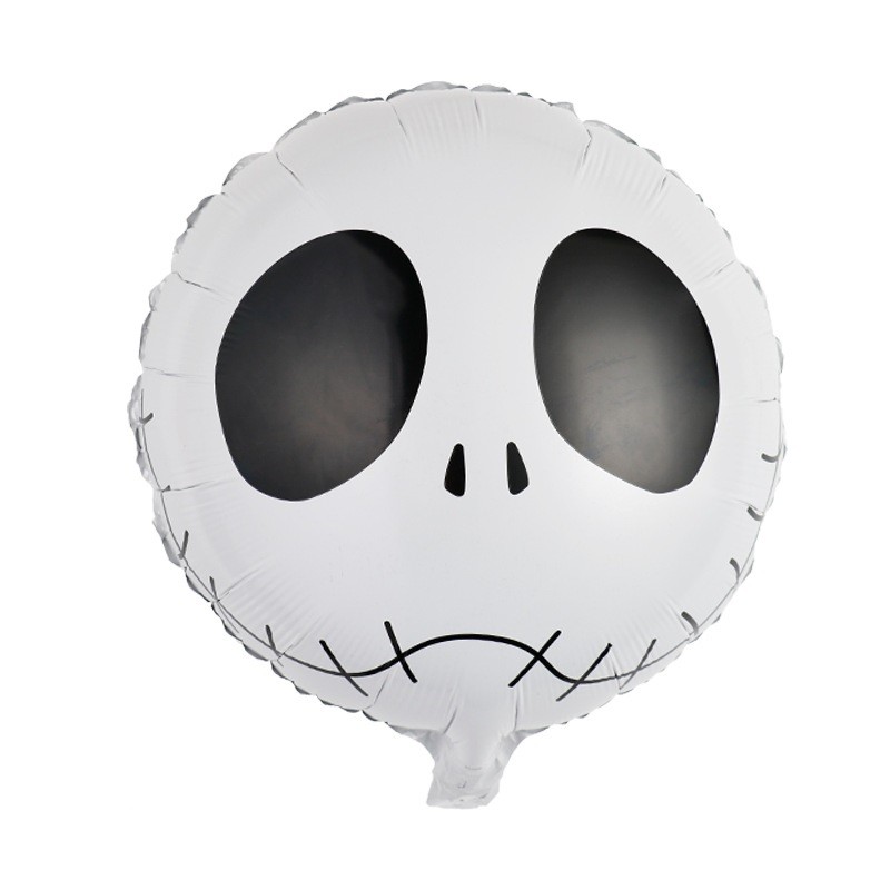 Set 5 Baloane din Folie Metalizata, , Figurine, Tema Halloween, Pai Inclus, Ambalaj Individual, Umflare cu Aer sau Heliu, Figurina Craniu 50.5x74 cm, Stelute si Cerculete 45 cm, Alb-Negru - imagine 3