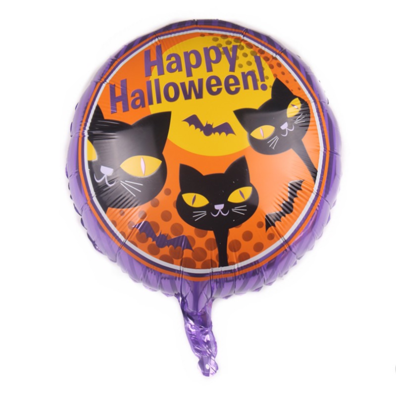 Set 5 Baloane din Folie Metalizata, , Figurine, Tema Halloween, Pai Inclus, Ambalaj Individual, Umflare cu Aer sau Heliu, Figurina Pisica 65x49 cm, Stelute si Cerculete 45 cm, Negru - imagine 3